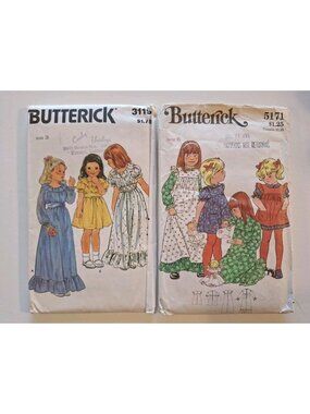 Butterick Sewing Patterns 3119 & 5171 Girls Dresses Size 3 & 6 Vintage